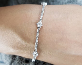 2.06 Ct Diamond Tennis Bracelet, 14Kt Gold Lab Grown Diamond Bracelet, Flower Diamond Bracelet, Beautiful White Diamond Bracelet