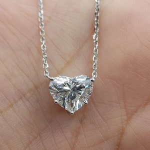 2 Ct Diamond Necklace, 14K Gold IGI Certified Lab Grown Diamond Pendant, Heart Diamond Necklace, 5 Prong Heart Necklace, Valentines Day