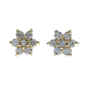14Kt Gold Diamond Earrings, 0.28 Ct Cluster Genuine Natural Diamond Earrings, Star Diamond Earrings, Flower Diamond Stud Earrings