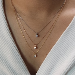 Genuine Natural Diamond Necklace, 14K Gold Diamond Solitaire Pendant, Dainty Diamond Necklace, Solid 14K Gold