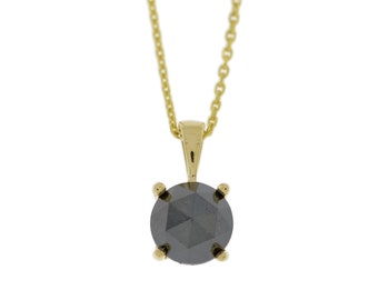 0.50 Ct Rose Cut Black Diamond Necklace, 14K Gold Black Diamond Necklace, Genuine Rose cut Black Diamond Necklace