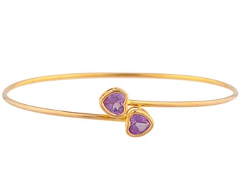 Pulseira de Alexandrita em Ouro 14K, Bracelete em Formato de Coração, Pulseira com Aro, Pulseira com Pedra de Nascimento de Junho, Bracelete Flexível, Presente para Ela