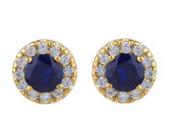 Pendientes de zafiro azul, pendientes de tachuelas de zafiro, tachuelas de zafiro, pendientes de halo de zafiro, pendientes de piedra de nacimiento de septiembre