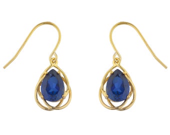 14K Gold Blue Sapphire Earrings, Sapphire Gold Earrings, Dangle Earrings, Drop Earrings, Teardrop Earrings, September Birthstone Earrings