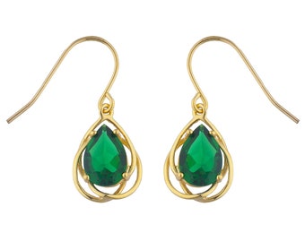 14K Gold Emerald Earrings, Emerald Gold Earrings, Emerald Dangle Earrings, Gold Drop Earrings, Teardrop Earrings, May Birthstone Earrings