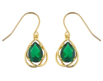 14K Gold Emerald Earrings, Emerald Gold Earrings, Emerald Dangle Earrings, Gold Drop Earrings, Teardrop Earrings, May Birthstone Earrings