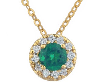 Emerald Necklace, Halo Necklace, Solitaire Necklace, Layer Necklace, Birthstone Necklace, Silver Necklace, Gold Necklace