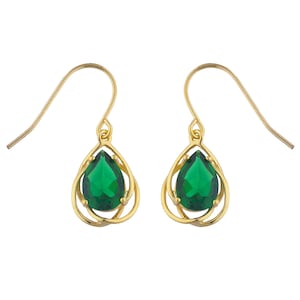 14K Gold Emerald Earrings, Emerald Gold Earrings, Emerald Dangle Earrings, Gold Drop Earrings, Teardrop Earrings, May Birthstone Earrings