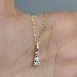 0.85 Ct Diamond Necklace, 14K Gold Lab Grown Diamond Solitaire Pendant, Teardrop Diamond Necklace