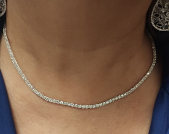 7 Ct Diamond Tennis Necklace, 16 inch Diamond Tennis Necklace, 14K Gold Lab Grown Diamond Necklace, Beautiful White Diamonds