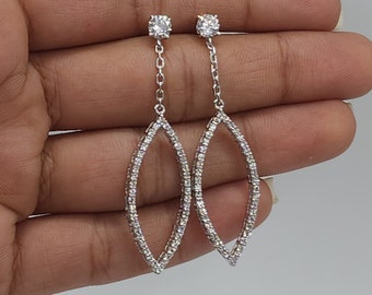 1.50 Ct Diamond Earrings, 14Kt Gold Lab Grown Diamond Earrings, Open Marquise Diamond Dangle Stud Earrings