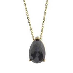 1 Ct Rose Cut Black Diamond Necklace, 14K Gold Black Diamond Teardrop Necklace, Natural Rose cut Black Diamond Necklace