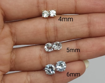 14Kt Gold Natural Aquamarine Earrings, Aquamarine Studs, March Birthstone Earrings