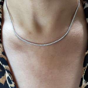 2.15 Ct Diamond Tennis Necklace, 14Kt Gold Lab Grown Diamond Tennis Necklace, 16 inch Buttercup Setting, Beautiful White Diamonds
