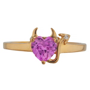 14Kt Gold Pink Sapphire Ring, Sapphire Diamond Ring, Devil Heart Ring, Sapphire Promise Ring, September Birthstone Ring