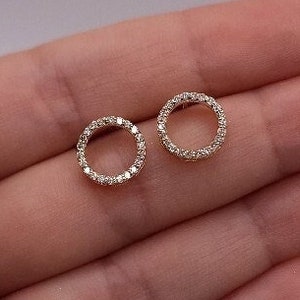 14Kt Gold Diamond Earrings, Open Circle Diamond Earrings, Round Shape Earrings, Diamond Stud Earrings, Real Natural Diamond Earrings