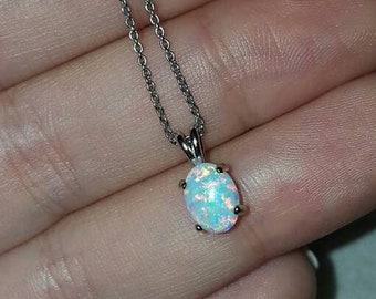 Opal Necklace, Opal Pendant, Opal Oval Pendant, October Birthstone Necklace, Bridesmaid Necklace, Opal Dainty Necklace