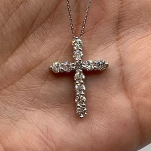 14K Gold 1 Ct Diamond Cross Necklace, Natural Diamond Pendant, Real Diamond Necklace, Unisex