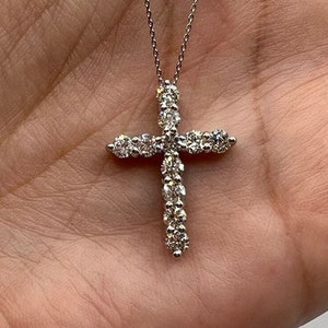 14K Gold 1 Ct Diamond Cross Necklace, Natural Diamond Pendant, Real Diamond Necklace, Unisex image 1