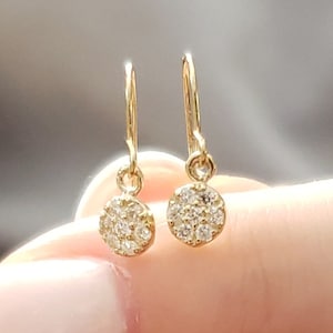 14Kt Gold Diamond Earrings, Cluster Diamond Earrings, Dainty Diamond Earrings, Real Diamond Dangle Earrings
