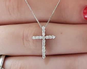 0.25 Ct Cross Diamond Necklace, 14K Gold Lab Grown Diamond Cross Necklace, Unisex