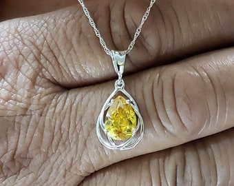 14Kt Gold Citrine Necklace, Yellow Citrine Necklace, Citrine Pendant, Teardrop Necklace, November Birthstone Necklace