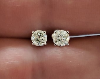 0.90 Ct Diamond Earrings, 14Kt Gold Genuine Natural Diamond Earrings, Gold Diamond Earrings, Diamond Studs