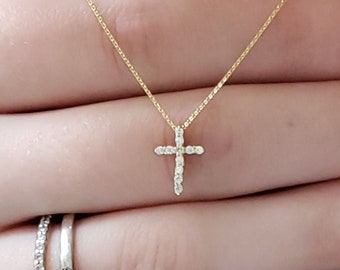 Cross Diamond Necklace, 14K Gold 0.10 Ct Diamond Cross Necklace, Lab Grown Diamond Pendant, Unisex