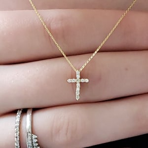 Cross Diamond Necklace, 14K Gold 0.10 Ct Diamond Cross Necklace, Natural Diamond Pendant, Unisex