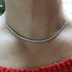 6 Ct Diamond Tennis Necklace, 16 inch Diamond Tennis Necklace, 14Kt Gold Genuine Natural Beautiful White Diamonds