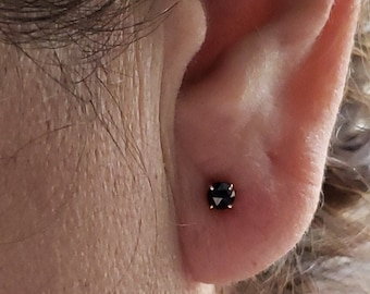 14Kt Gold 0.25 Ct Black Diamond Earrings, Genuine Rose Cut Black Diamond Earrings, Black Diamond Earrings, Black Diamond Studs