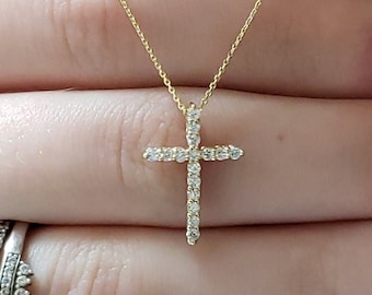 0.25 Ct Cross Diamond Necklace, 14K Gold Diamond Cross Necklace, Natural Diamond Pendant, Real Diamond Necklace, Unisex