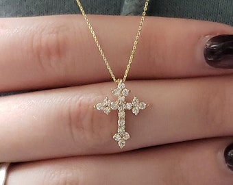 14Kt Gold 0.38 Ct Diamond Necklace, Diamond Cross Necklace, Lab Grown Diamond Pendant, Unisex