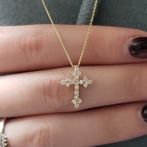 14Kt Gold 0.38 Ct Diamond Necklace, Diamond Cross Necklace, Natural Diamond Pendant, Real Diamond Necklace, Unisex