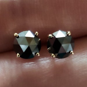 14Kt Gold 1.50 Ct Black Diamond Earrings, Genuine Rose Cut Black Diamond Earrings, Black Diamond Earrings, Black Diamond Studs