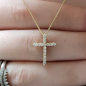0.25 Ct Cross Diamond Necklace, 14K Gold Diamond Cross Necklace, Natural Diamond Pendant, Real Diamond Necklace, Unisex image 1