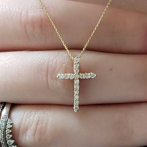 0.25 Ct Cross Diamond Necklace, 14K Gold Diamond Cross Necklace, Natural Diamond Pendant, Real Diamond Necklace, Unisex