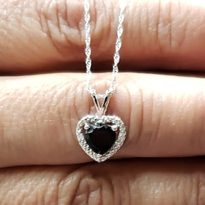 14Kt Gold Genuine Black Onyx, Black Onyx Diamond Necklace, Black Onyx Heart Pendant