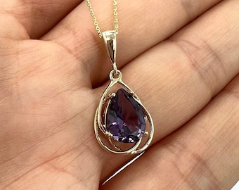 14Kt Gold Alexandrite Necklace, Alexandrite Pendant, Teardrop Necklace, Pear Shape Necklace, June Birthstone Necklace, Gift For Her