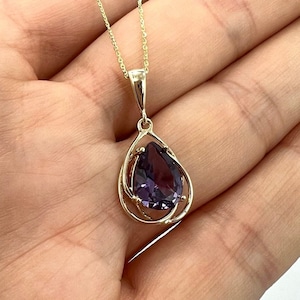 14Kt Gold Alexandrite Necklace, Alexandrite Pendant, Teardrop Necklace, Pear Shape Necklace, June Birthstone Necklace, Gift For Her