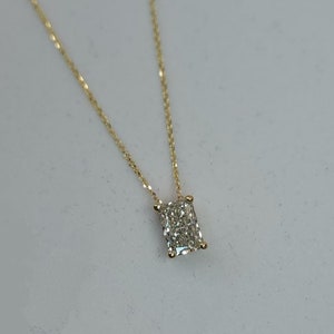 Radiant 1 Ct Diamond Necklace, 14K Gold IGI Certified Diamond Radiant Cut Pendant, Lab Grown Diamond Solitaire Necklace, Attached Chain