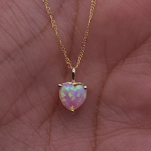 14Kt Gold Pink Opal Heart Necklace, Opal Pendant, October Birthstone Necklace