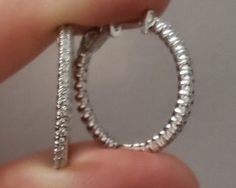Diamond Hoop Earrings, 14K Solid Gold Huggie Earrings, 0.63 Ct Genuine Natural Diamond Hoop Earrings, Inside & Outside Diamonds
