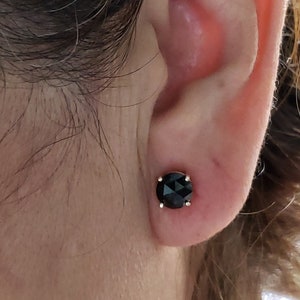 0.75 Ct Single 14Kt Gold Black Diamond Earring, Genuine Rose Cut Black Diamond Earring, Black Diamond Earring, Black Diamond Stud