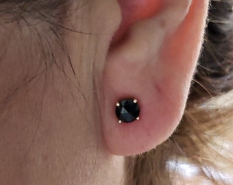 14Kt Gold 0.75 Ct Black Diamond Earrings, Genuine Rose Cut Black Diamond Earrings, Black Diamond Earrings, Black Diamond Studs