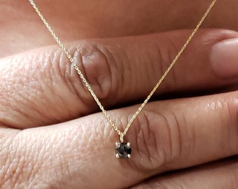 0.15 Ct Black Diamond Necklace, 14K Gold Rose Cut Black Diamond Necklace, Genuine Rose cut Black Diamond Necklace