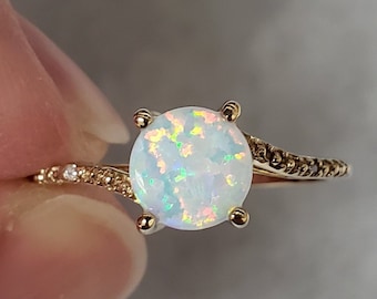 Opal Ring, Opal Diamond Ring, Opal Dainty Ring, Opal Silver Ring, October Birthstone Ring, Opal Gold Ring