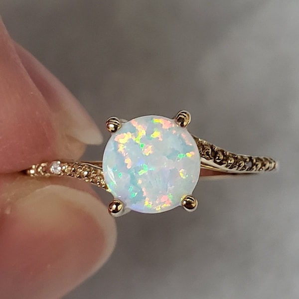 Opal Ring, Opal Diamond Ring, Opal Dainty Ring, Opal Silver Ring, October Birthstone Ring, Opal Gold Ring