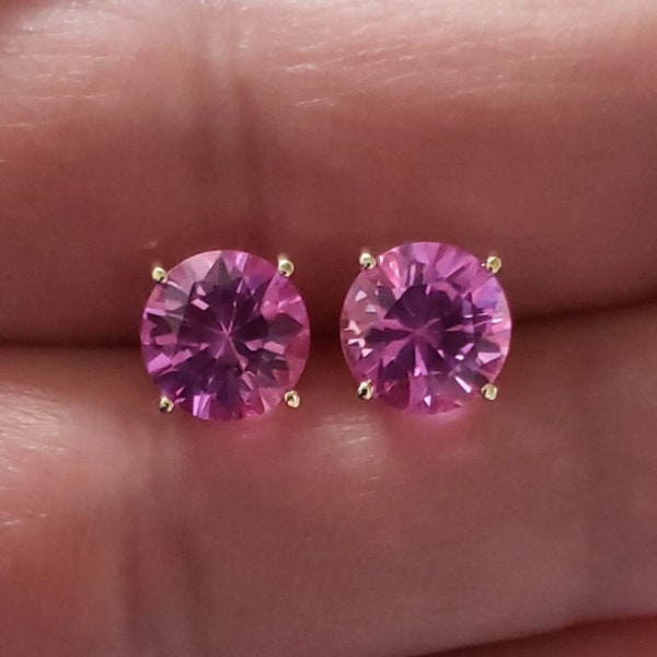 14Kt Gold Pink Sapphire Earrings, Sapphire Studs, Stud Earrings, Solid 14K Gold September Birthstone Earrings