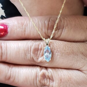 14Kt Gold Aquamarine Necklace, Aquamarine Pendant, Marquise Necklace, March Birthstone Necklace